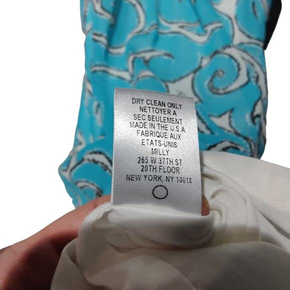 Milly of New York Women's Sz 6 Blue Cotton Halter Sheath Dress Ruffle Neck - Picture 4 of 10